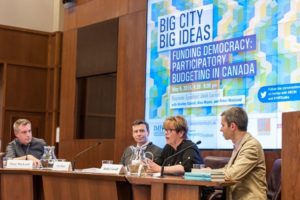 The Munk School's Institute on Municipal Finance and Governance (IMFG) hosted an event examining participatory budgeting on May 5, 2016. The event focused on participatory budgeting, a concept first implemented in 1989, where public budgets are managed in part by community members. A panel of experts discussed the successes, challenges and implications of participatory budgeting and how the model is working in Toronto. Josh Lerner, executive director of the Participatory Budgeting Project (PBP), offered a keynote presentation highlighting examples of participatory budgeting across Canada and the U.S. The panel was moderated by Peter MacLeod, Co-Founder and principal of MASS LBP. Panelists included Shelley Carroll, Toronto City Councillor for Ward 33 Don Valley East; Alex Mazer, Co-Founder, Better Budget TO.