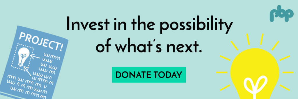 2020 End of Year Donation Page Banner that says "Invest int he possibility of what's next" with a DONATE TODAY button.