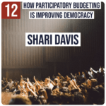 Crowd of people with some raising their hands. Caption: How Participatory Budgeting is Improving Democracy, Shari Davis